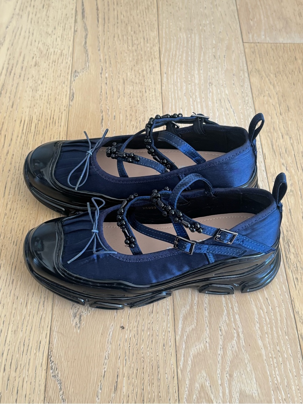 Double Zero Navy Blue Satin Ballet Sneakers - Picture 7 of 11
